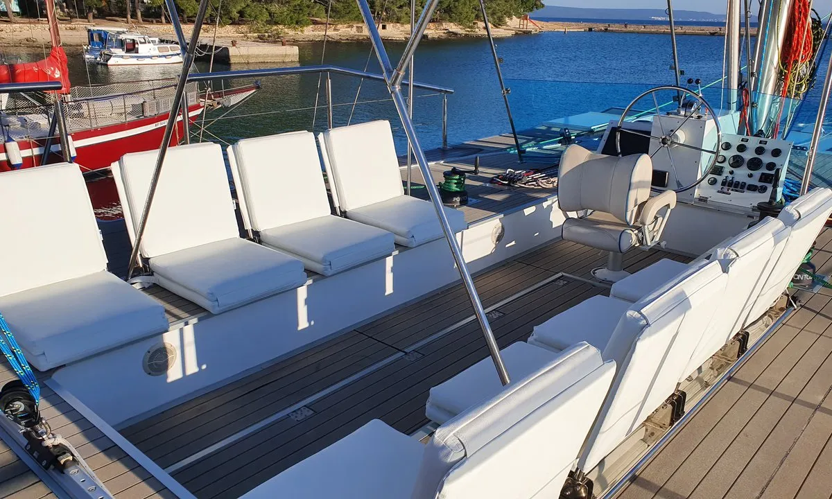 Cockpit of Upwind, a Custom Made Upwind 50 Eco catamaran at Trogir, Croatia