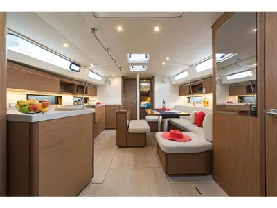 Salon of Salty Kiss, a Beneteau Oceanis 46.1 sailboat at Kos, Greece