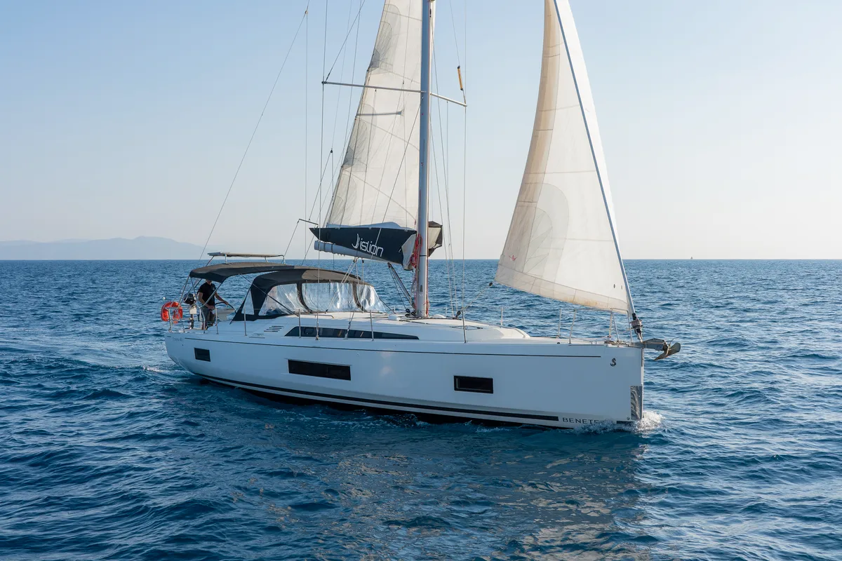 Exterior view of Salty Kiss, a Beneteau Oceanis 46.1 sailboat at Kos, Greece