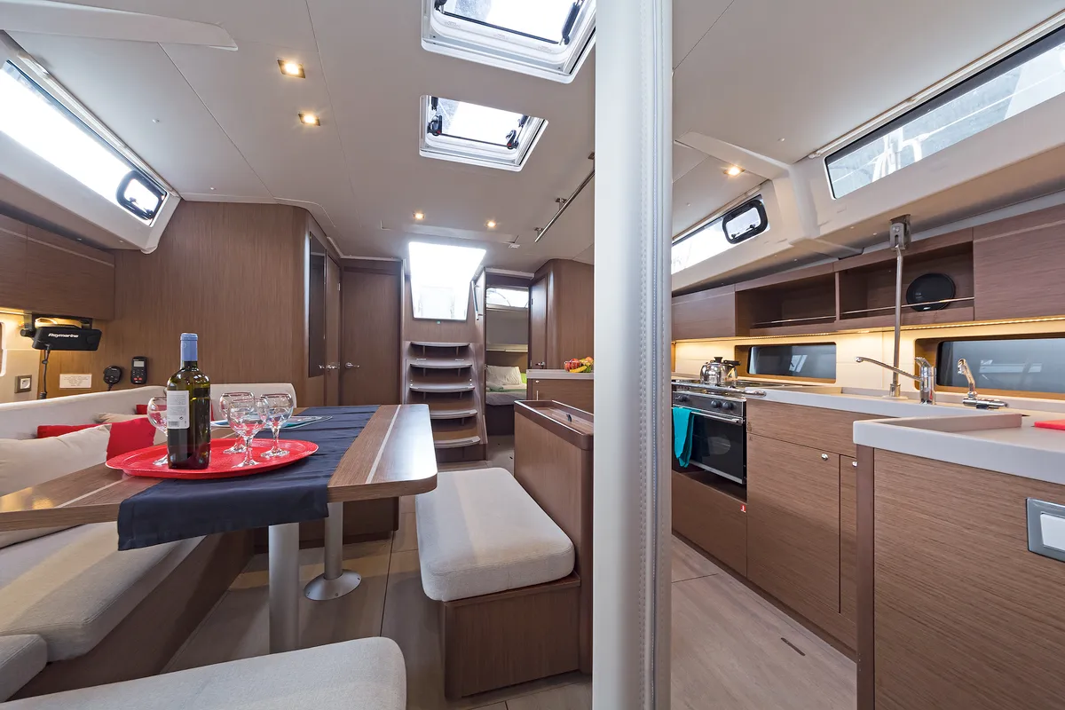 Galley of Salty Kiss, a Beneteau Oceanis 46.1 sailboat at Kos, Greece