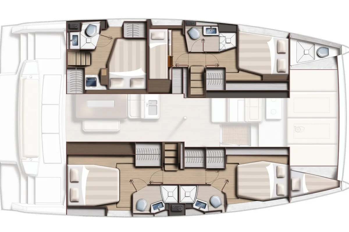 Floor plan of Orsa2, a Bali 4.6 catamaran at Cannigione, Italy