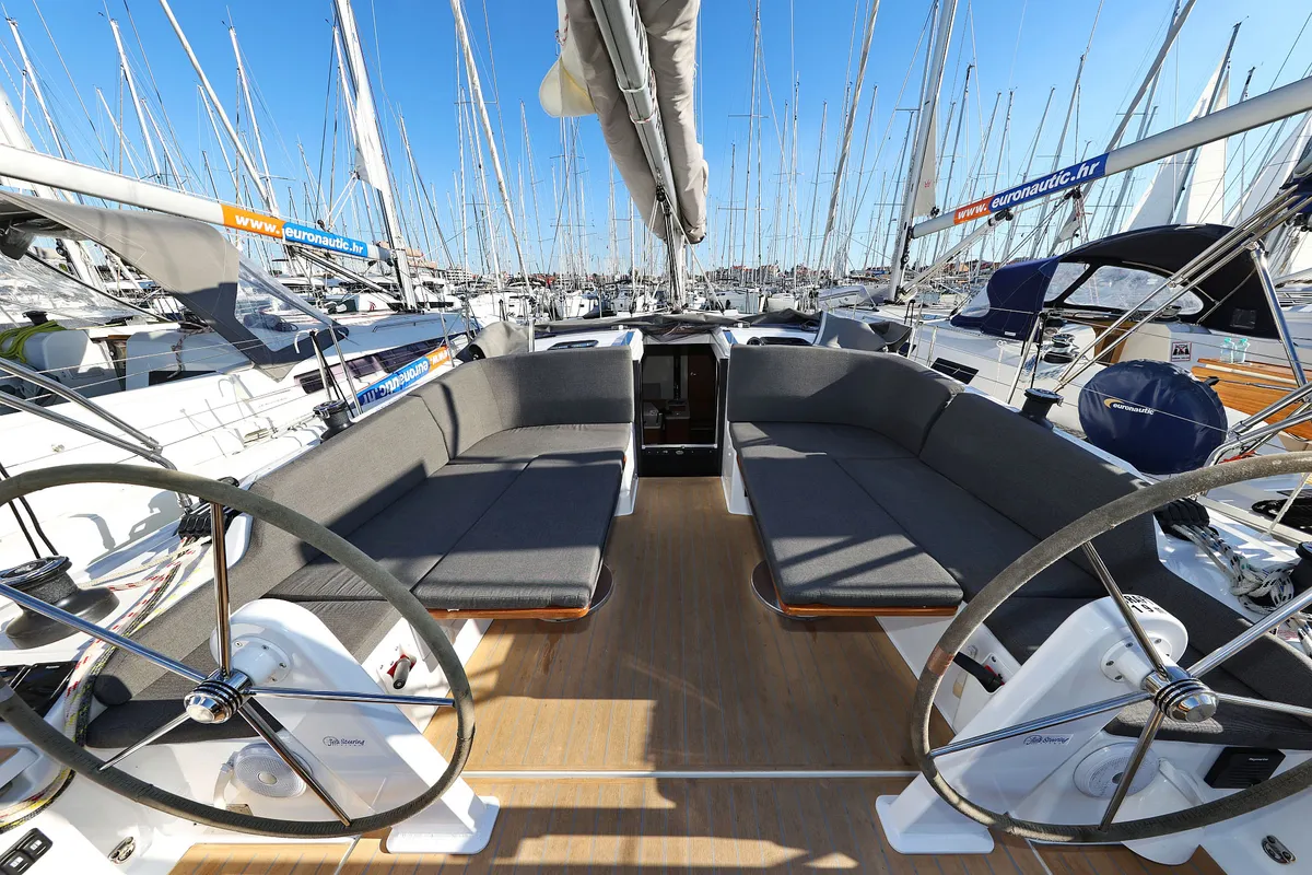 Deck of Bela, a Hanse 410 sailboat at Grad Biograd na Moru, Croatia