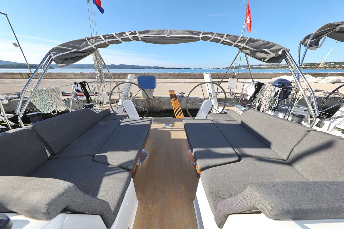 Deck of Bela, a Hanse 410 sailboat at Grad Biograd na Moru, Croatia