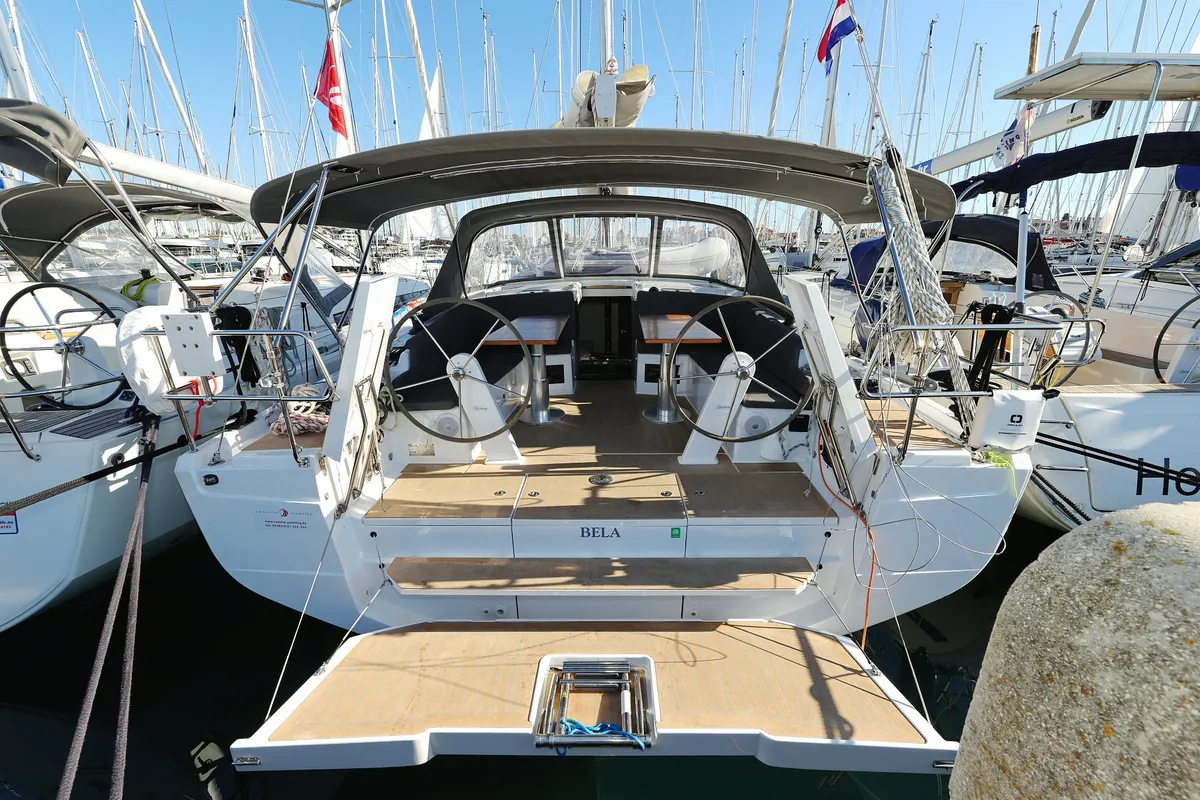 Exterior view of Bela, a Hanse 410 sailboat at Grad Biograd na Moru, Croatia