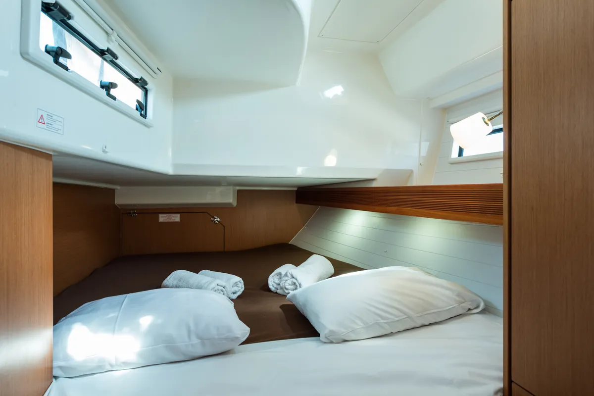 Cabin on Deneb, a Bavaria 40 Cruiser sailboat at Kavala, Greece