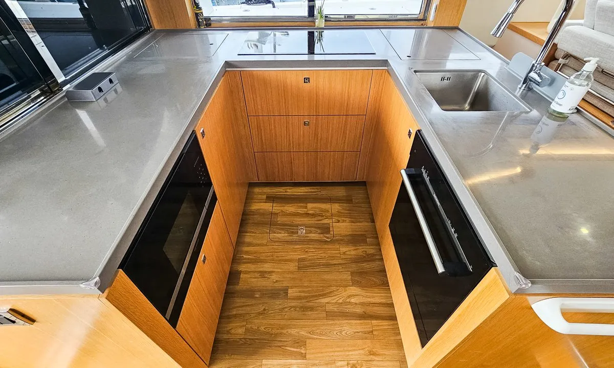 Galley of October, a Mazarin 55 catamaran at Seget Donji, Croatia