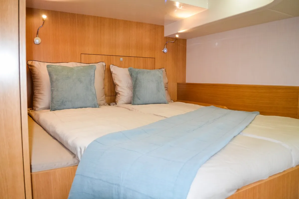 Cabin on October, a Mazarin 55 catamaran at Seget Donji, Croatia