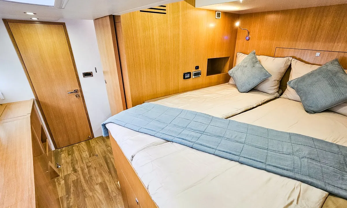 Cabin on October, a Mazarin 55 catamaran at Seget Donji, Croatia