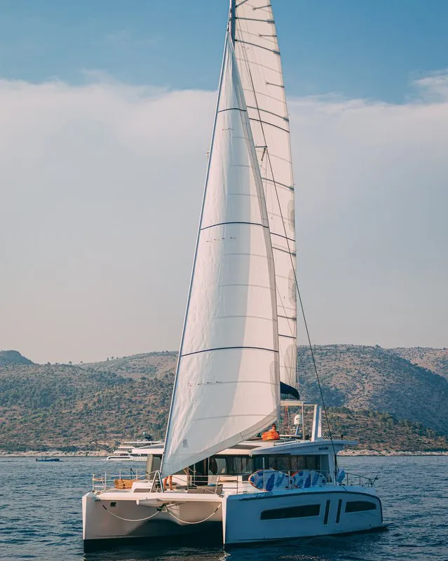 Deck of October, a Mazarin 55 catamaran at Seget Donji, Croatia