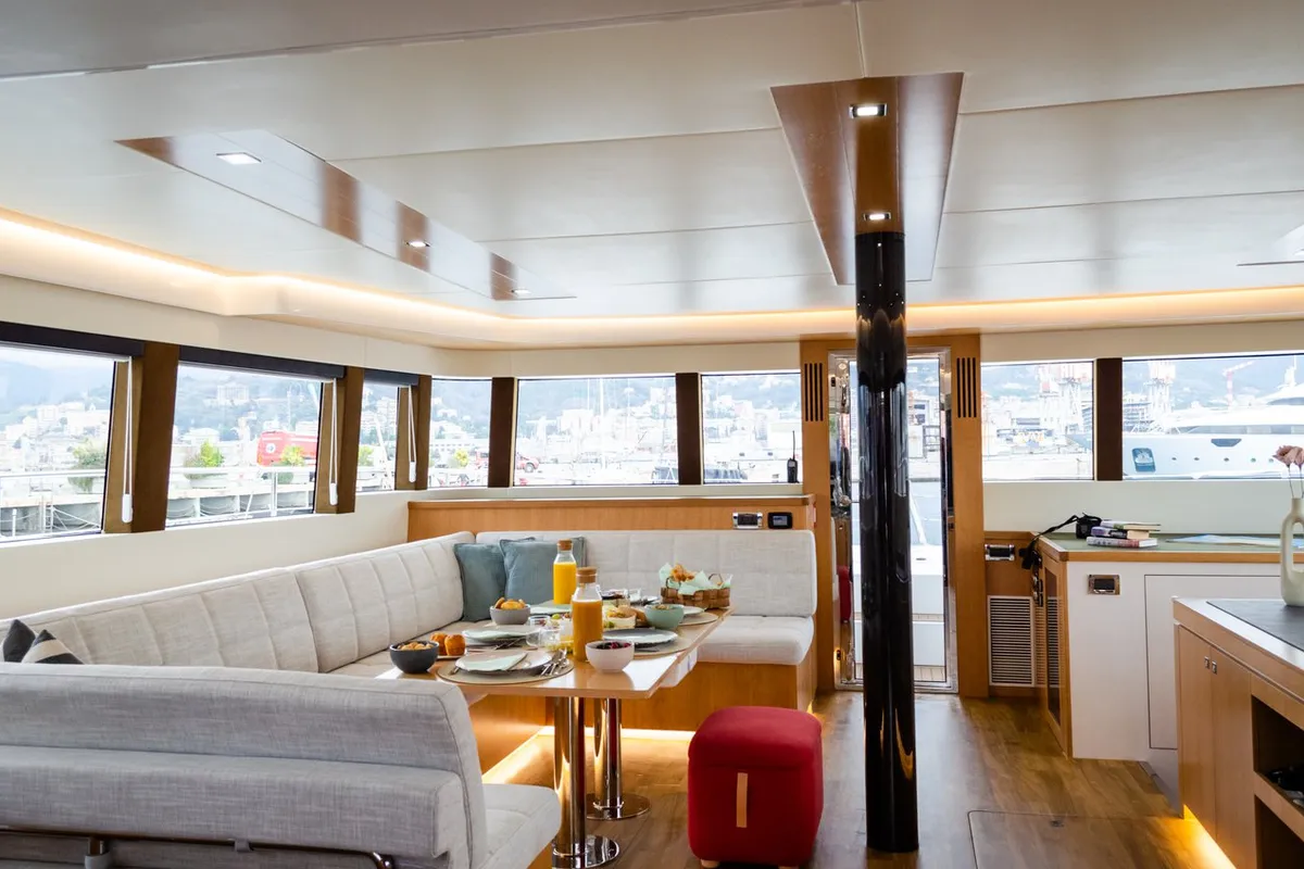 Exterior view of October, a Mazarin 55 catamaran at Seget Donji, Croatia