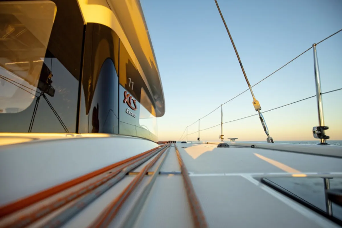 Galley of Team Let's Go, a Excess 11 - 4 + 1 + 1 cab. catamaran at Mytikas, Greece