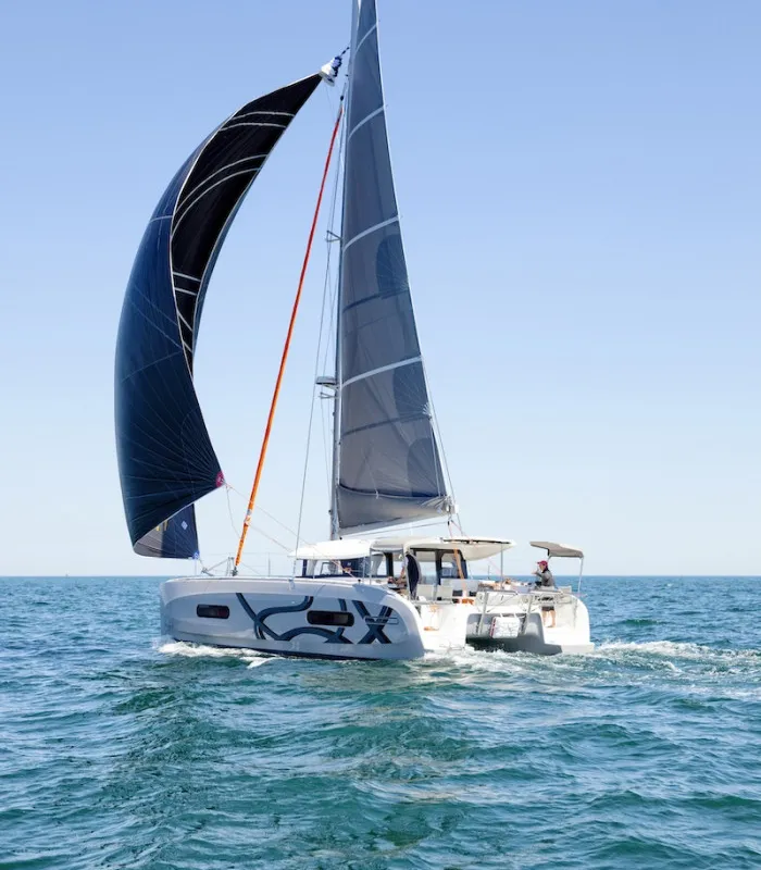 Exterior view of Team Let's Go, a Excess 11 - 4 + 1 + 1 cab. catamaran at Mytikas, Greece