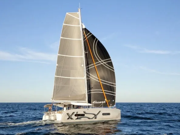 Exterior view of Team Let's Go, a Excess 11 - 4 + 1 + 1 cab. catamaran at Mytikas, Greece