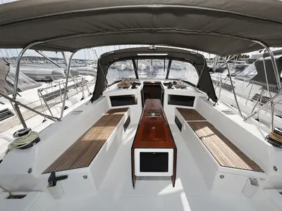 Cockpit of Cupid, a Dufour 470 sailboat at Općina Sukošan, Croatia