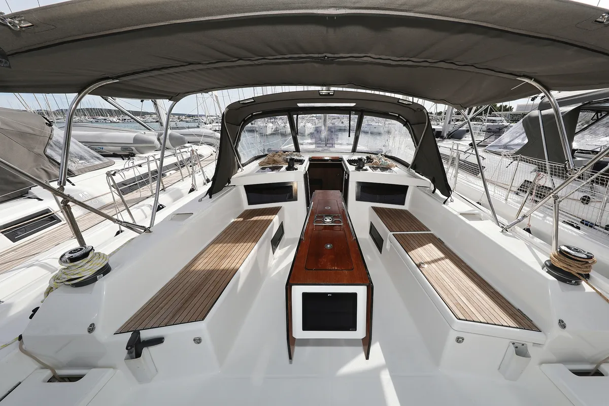Cockpit of Cupid, a Dufour 470 sailboat at Općina Sukošan, Croatia