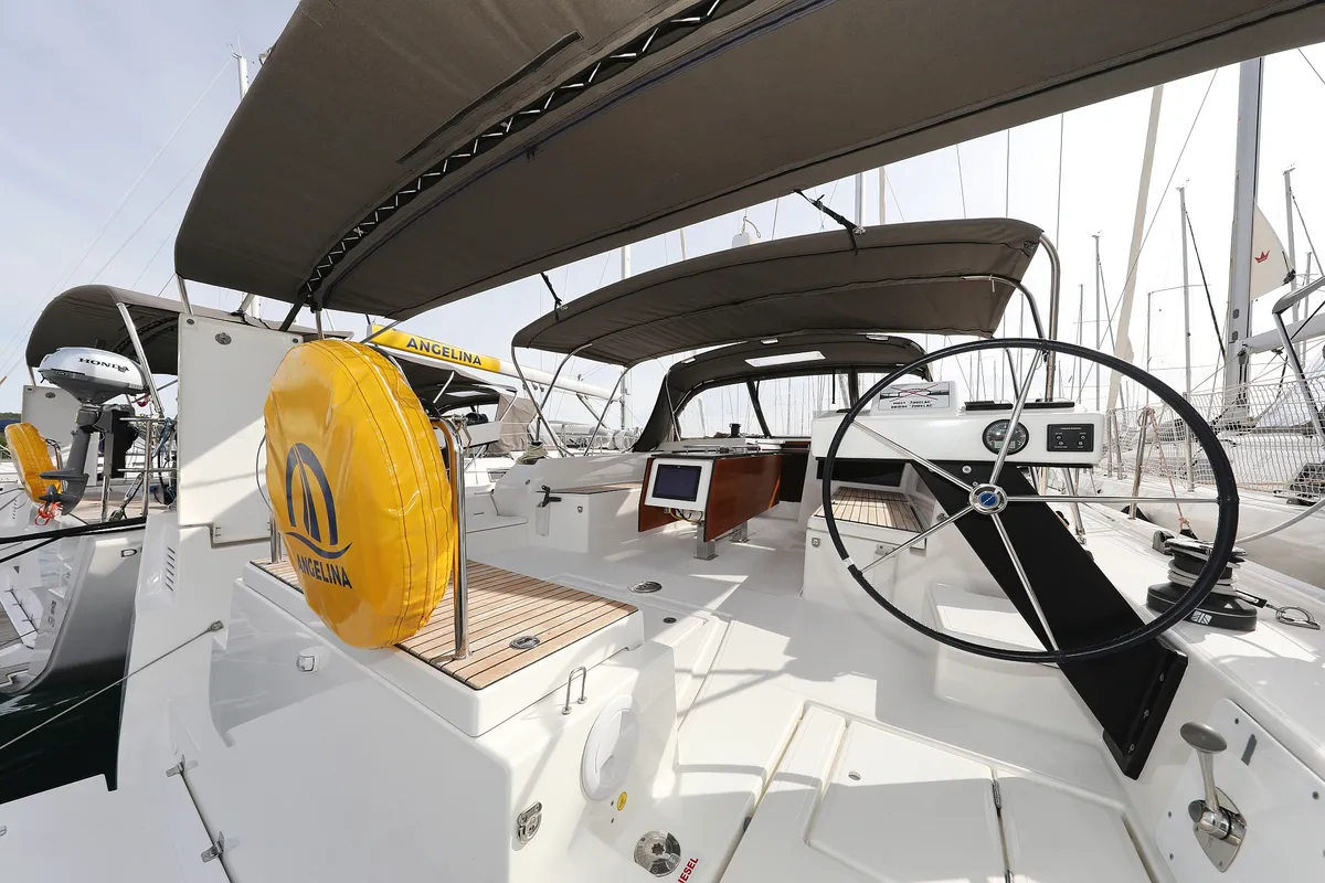 Cockpit of Cupid, a Dufour 470 sailboat at Općina Sukošan, Croatia