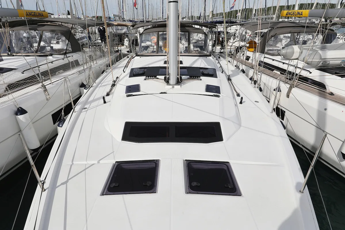 Deck of Cupid, a Dufour 470 sailboat at Općina Sukošan, Croatia