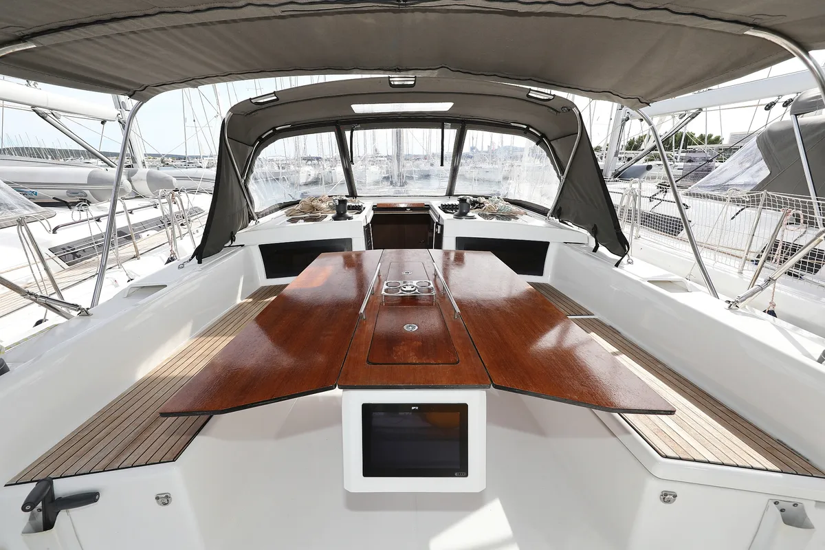 Cockpit of Cupid, a Dufour 470 sailboat at Općina Sukošan, Croatia