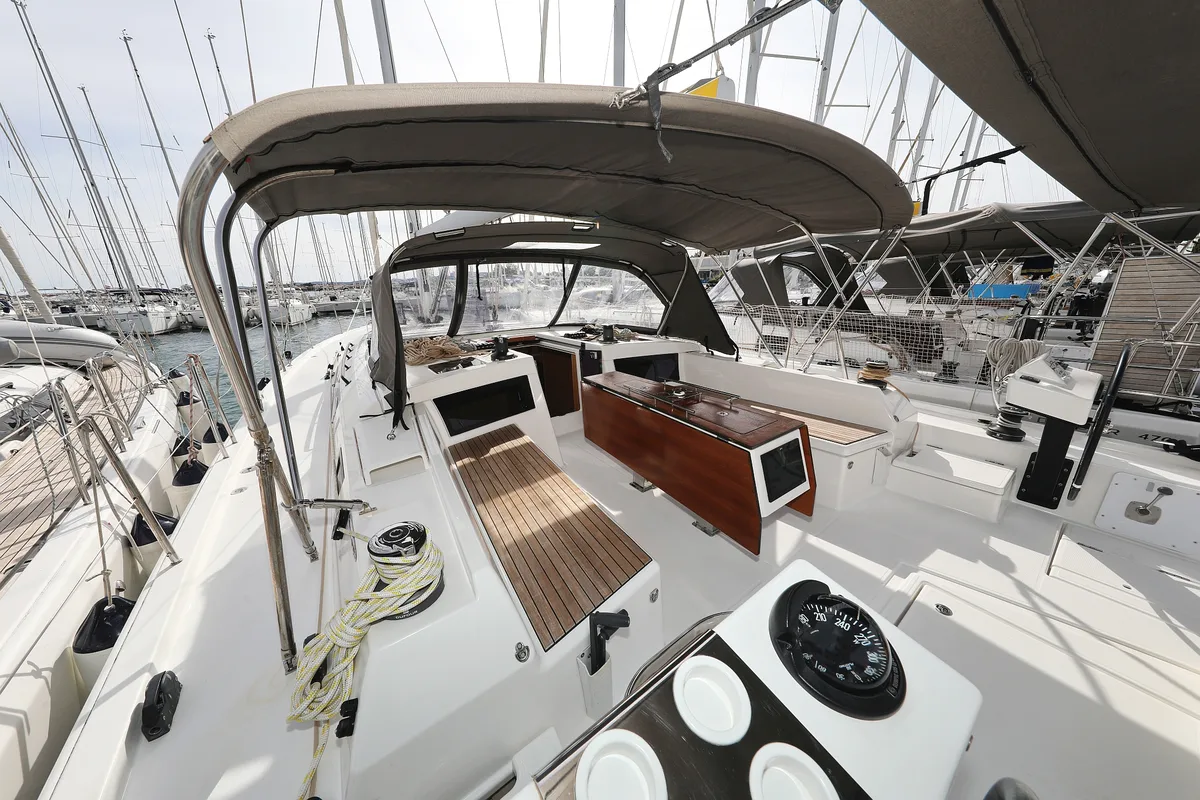 Cockpit of Cupid, a Dufour 470 sailboat at Općina Sukošan, Croatia