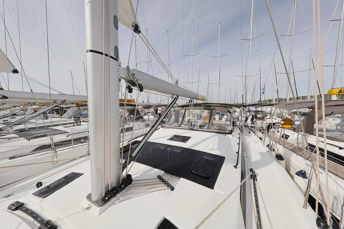 Deck of Cupid, a Dufour 470 sailboat at Općina Sukošan, Croatia