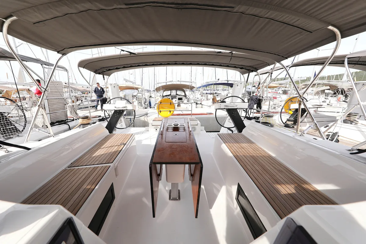 Cockpit of Cupid, a Dufour 470 sailboat at Općina Sukošan, Croatia