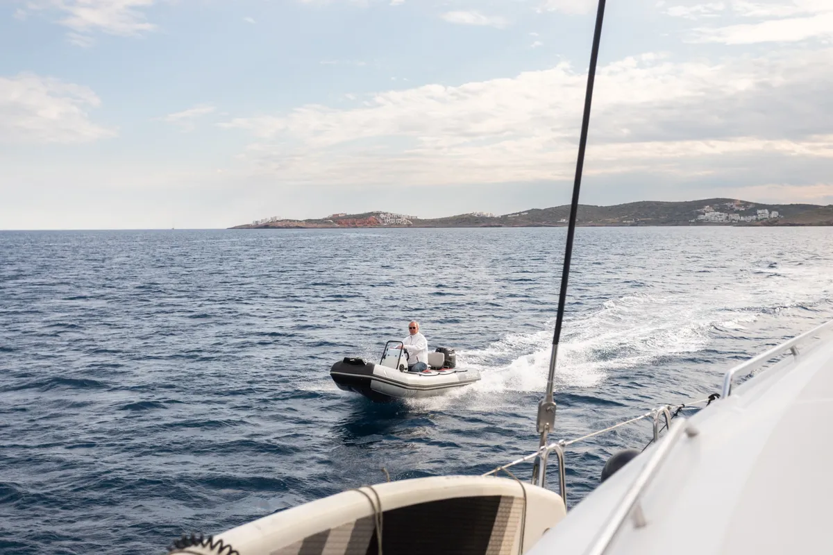 MADICON, a Lagoon 450 Fly catamaran at Parikia, Greece