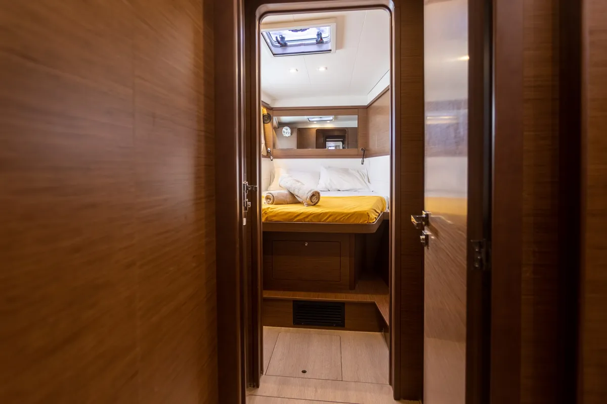 Cabin on MADICON, a Lagoon 450 Fly catamaran at Parikia, Greece