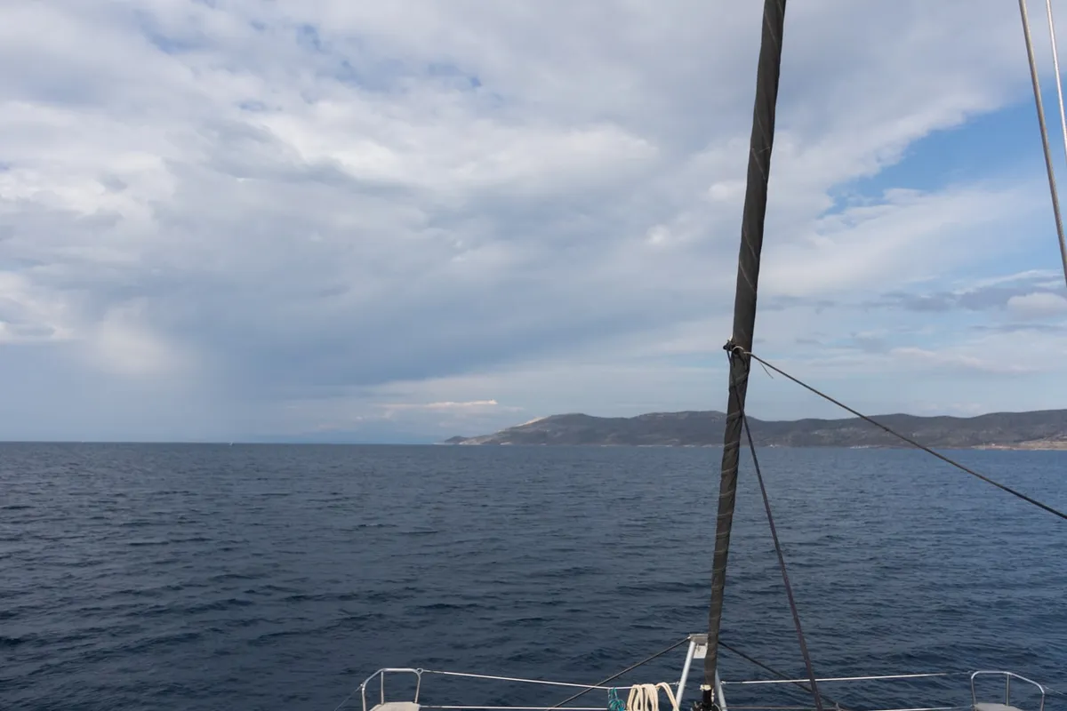 Exterior view of MADICON, a Lagoon 450 Fly catamaran at Parikia, Greece