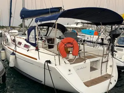 Deck of Mentholad, a Dufour 365 GL sailboat at Sant Antoni de Portmany, Spain