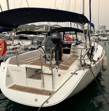 Cockpit of Mentholad, a Dufour 365 GL sailboat at Sant Antoni de Portmany, Spain