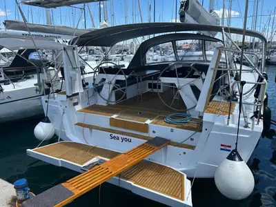 Exterior view of Invalid, a Hanse 460 sailboat at Grad Biograd na Moru, Croatia