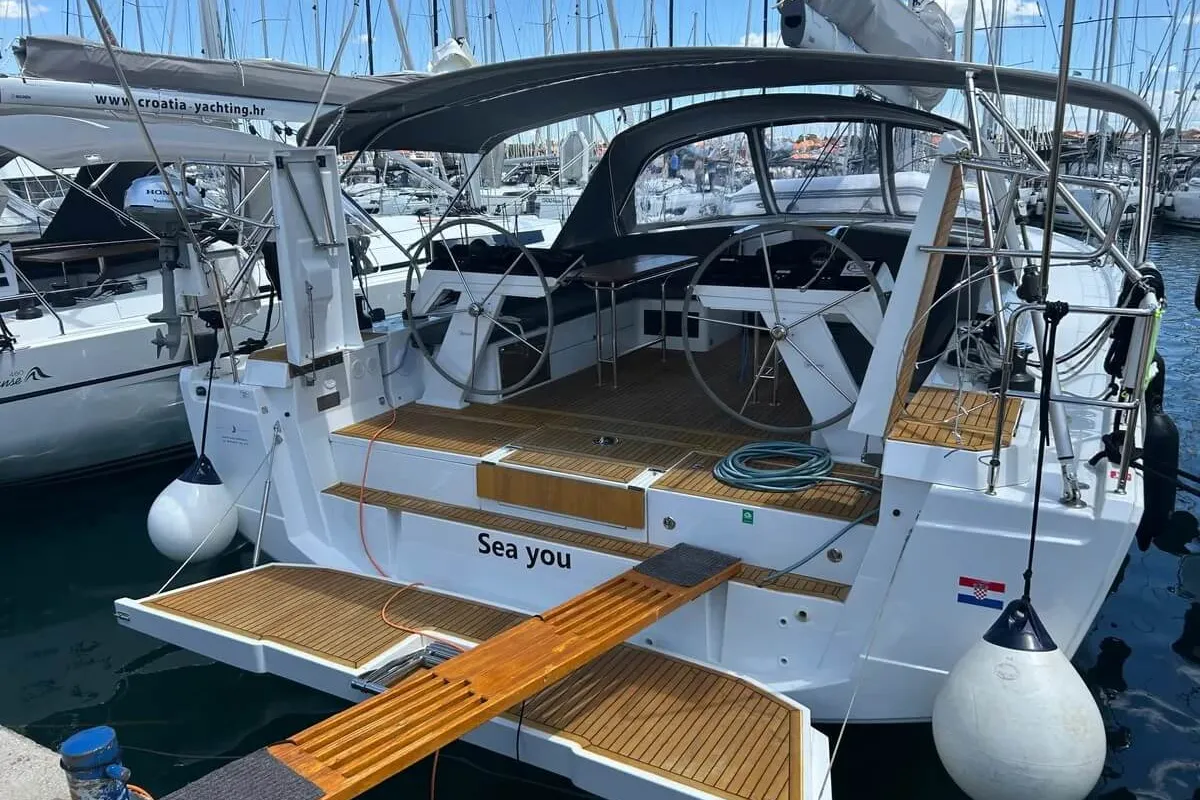Exterior view of Invalid, a Hanse 460 sailboat at Grad Biograd na Moru, Croatia