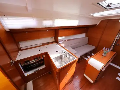 Galley of Georgia, a Dufour 350 Grand Large sailboat at Municipal Unit of Rhodes, Greece