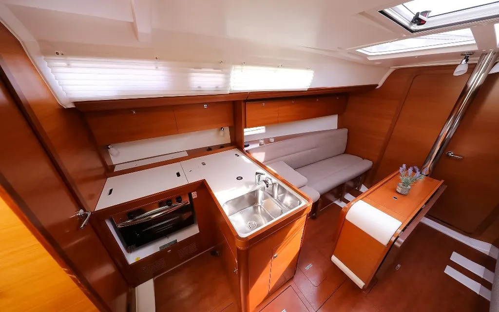 Galley of Georgia, a Dufour 350 Grand Large sailboat at Municipal Unit of Rhodes, Greece