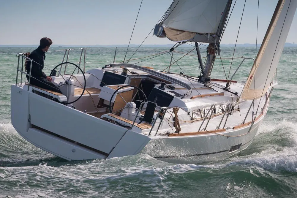 Exterior view of Georgia, a Dufour 350 Grand Large sailboat at Municipal Unit of Rhodes, Greece