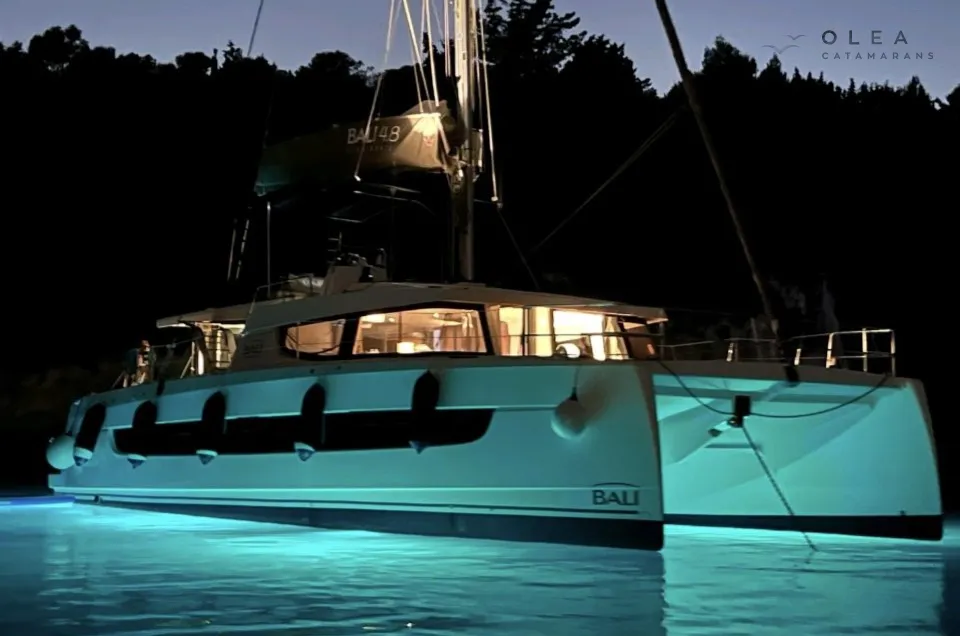 Exterior view of Olea Crewed Elegant Pack, a Bali 4.8 catamaran at Lefkada, Greece