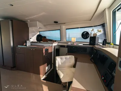 Cockpit of Olea Crewed Elegant Pack, a Bali 4.8 catamaran at Lefkada, Greece