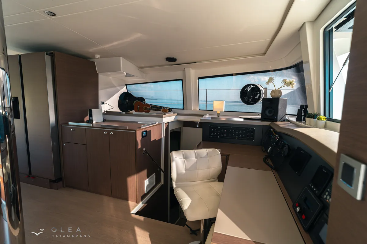 Cockpit of Olea Crewed Elegant Pack, a Bali 4.8 catamaran at Lefkada, Greece
