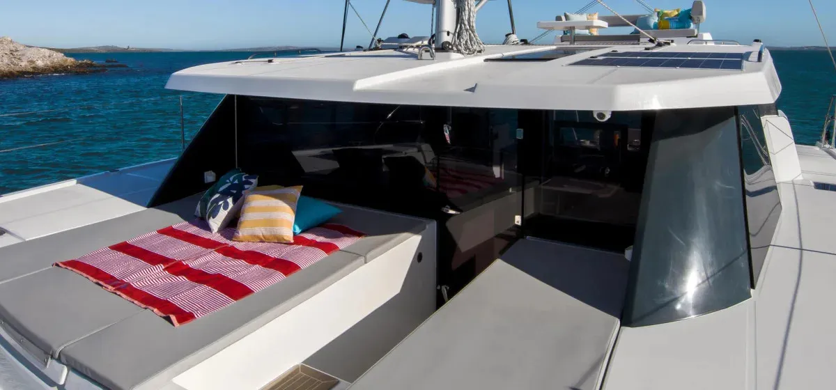 Deck of Invalid, a Leopard 42 catamaran at Road Town, British Virgin Islands