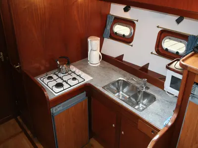 Galley of Surrender, a De Drait Tyvano 1340 motorboat at Drachten, Netherlands