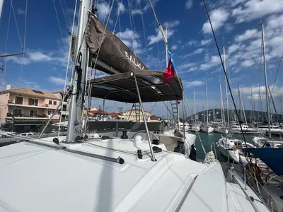 Cockpit of Bali 4.4, a Bali 4.4 catamaran at Municipal Unit of Lefkada, Greece
