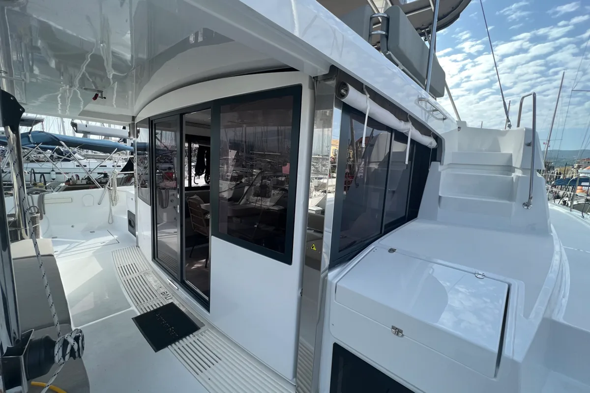 Deck of Bali 4.4, a Bali 4.4 catamaran at Municipal Unit of Lefkada, Greece