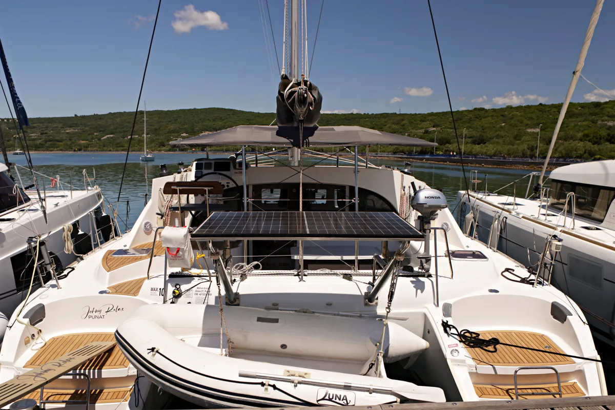 Deck of Relax, a Lagoon 380 S2 catamaran at Punat, Croatia