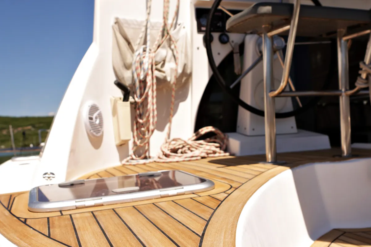 Exterior view of Relax, a Lagoon 380 S2 catamaran at Punat, Croatia