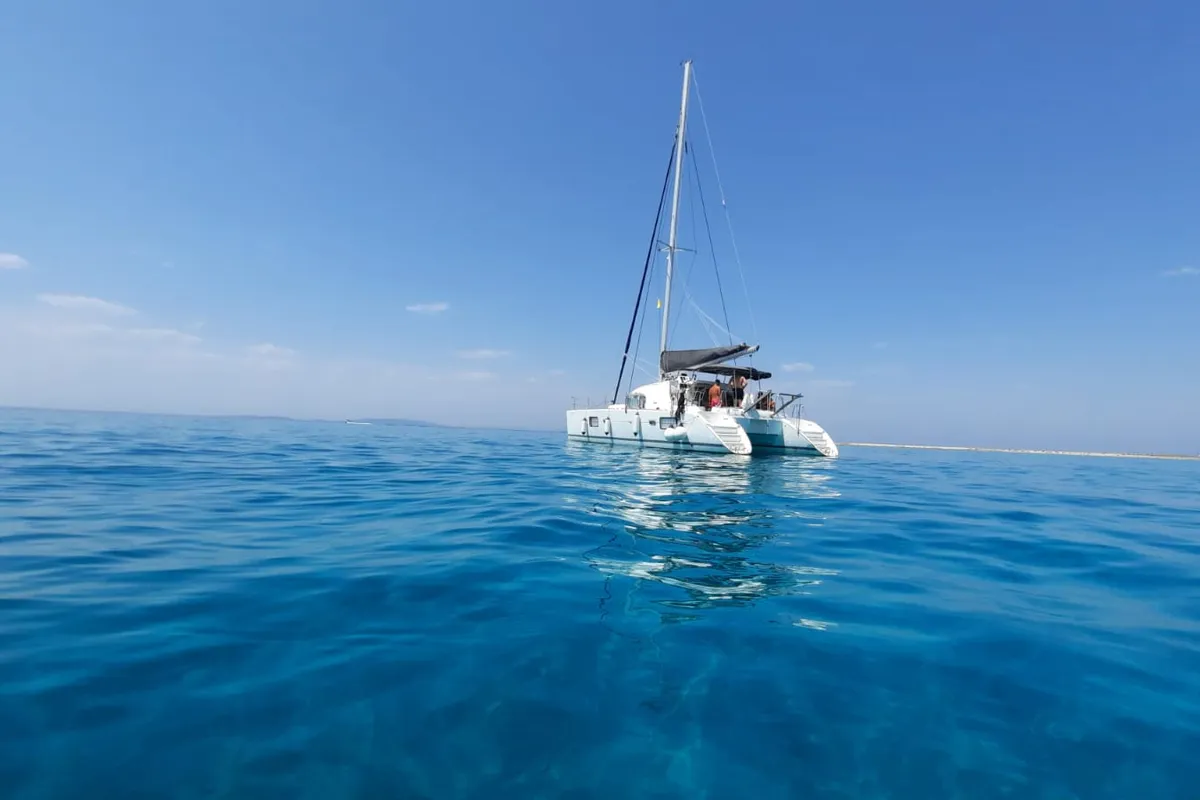 Exterior view of Relax, a Lagoon 380 S2 catamaran at Punat, Croatia