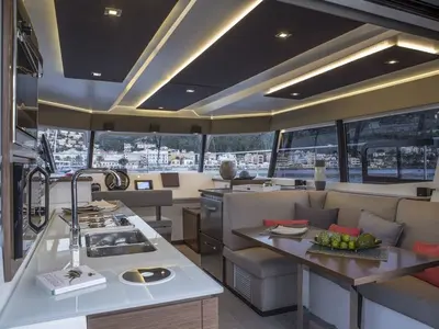 Salon of Dream Star, a Fountaine Pajot MY37 catamaran at Primošten, Croatia