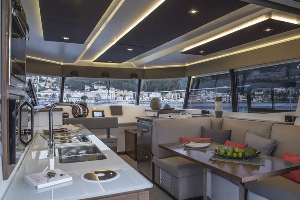 Salon of Dream Star, a Fountaine Pajot MY37 catamaran at Primošten, Croatia