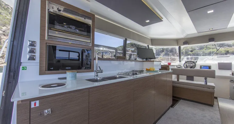 Galley of Dream Star, a Fountaine Pajot MY37 catamaran at Primošten, Croatia