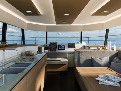 Cockpit of Dream Star, a Fountaine Pajot MY37 catamaran at Primošten, Croatia