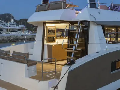 Deck of Dream Star, a Fountaine Pajot MY37 catamaran at Primošten, Croatia